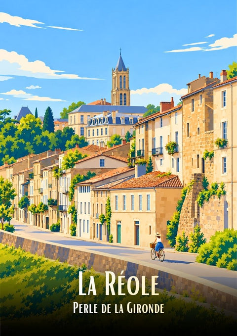 affiche, poster, La Réole, perle de la Gironde, village, Gironde, décoration murale, souvenir, idée cadeau, Garonne