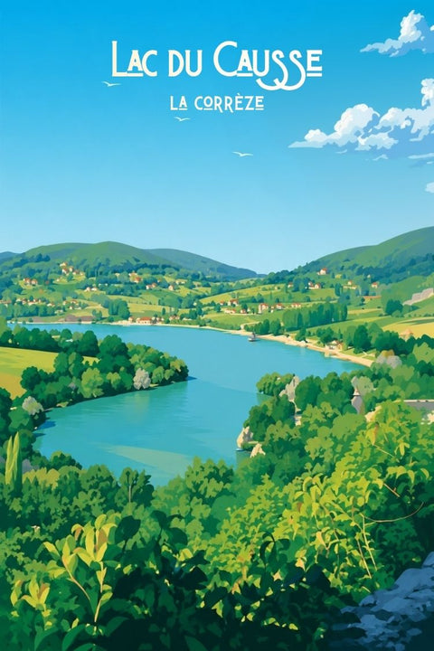 Affiche Lac du Causse - Souvenir baignade vintage