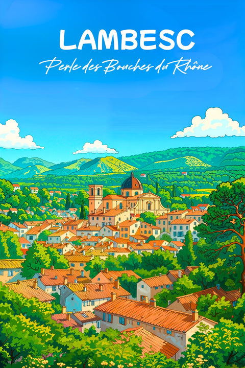 Affiche, Vintage, Rétro, Lambesc, Perle, Bouches du Rhône, Décor, Murale, France, Souvenir