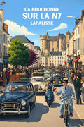 Affiche, Vintage, Lapalisse, Rétro, "Ça bouchonne sur la N7", Nostalgie, Décoration, Maison, Art, Rue.