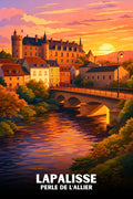 Affiche, Vintage, Lapallisse, Allier, coucher de soleil, décoration, murale, rétro, élégance, paysage.