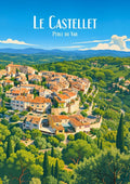 affiche, poster, Le Castellet, perle du Var, vue du ciel, plus beau village de France, souvenir, tourisme, Provence, décoration murale