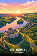 Château Gaillard, Les Andelys, coucher de soleil, poster, décoration, murale, photographie, Normandie, histoire, architecture.