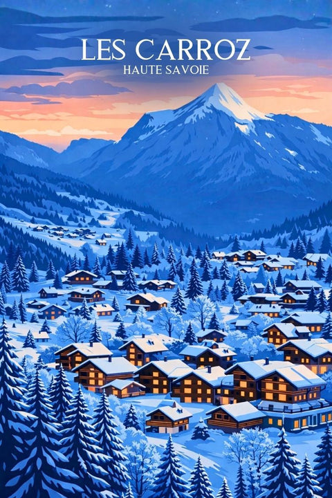 Poster, Ski, Montagne, Hiver, Carroz, Décoration, Murale, Art, Neige, Paysage