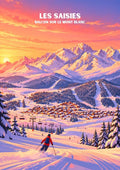 affiche, poster, Les Saisies, station, Mont-Blanc, coucher de soleil, sunset, tableau, graphisme, idée cadeau