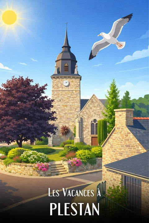 Affiche, Déco, Tendance, "Les Vacances à Plestan", Mur, Aménagement, Intérieur, Design, Art, Esthétique