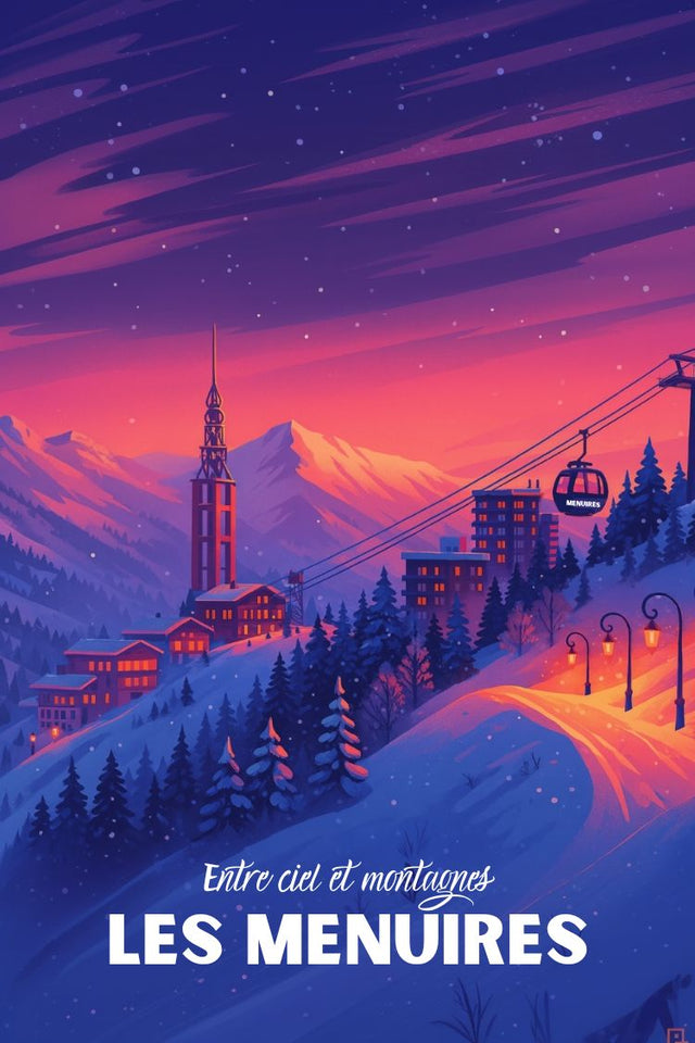 Affiche Les Menuires coucher de soleil déco montagne