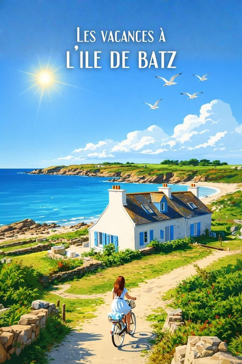 Affiche, Vintage, Retro, Déco murale, Vacances, Île de Batz, Art mural, Design, Évasion, Beach.