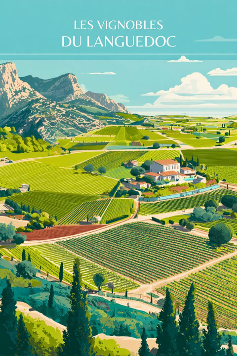 Affiche Les vignobles du Languedoc - Vin, cave, sud