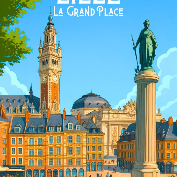 Lille, Poster, Vintage, Grand Place, Rétro, Décoration, Mural, Art, Francophone, Souvenir.