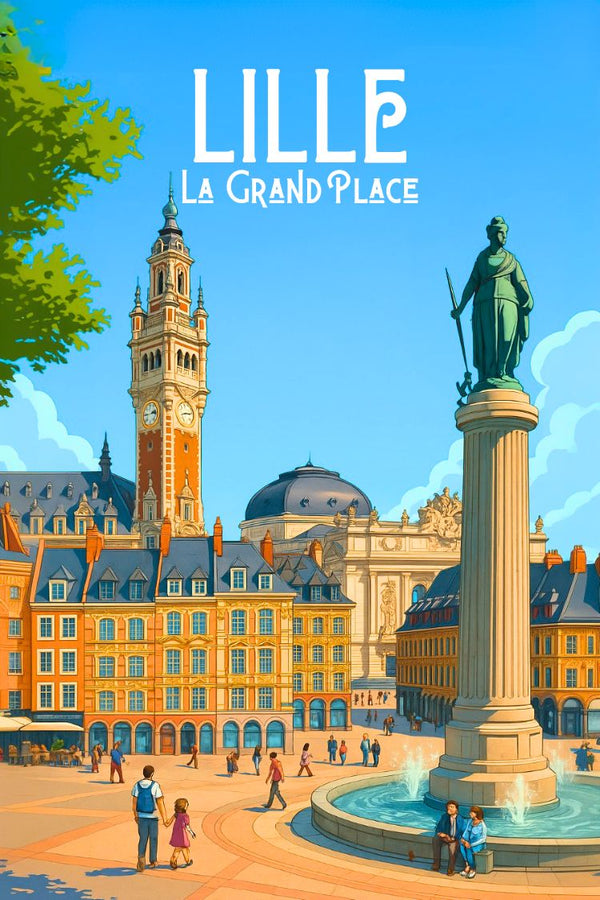 Lille, Poster, Vintage, Grand Place, Rétro, Décoration, Mural, Art, Francophone, Souvenir.