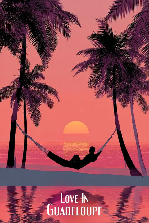 Posters, tendance, Love In Guadeloupe, roses, décor, mural, design, tropical, romantique, art.