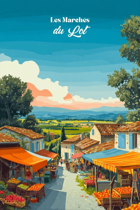 Affiches, Marché, Lot, Pradines, Puy-l'Évêque, Décoration, Esthétique, Culturelle, Francaise, Touristique.