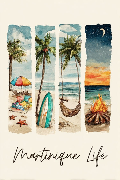 Affiche, Aquarelle, Martinique Life, Idée Cadeau, Originale, Art, Décoration, Tropiques, Couleurs, Souvenir.