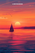 Poster mural la Mediterranee coucher de soleil bateau