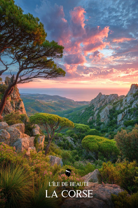 Corse, Beauté, Affiche, Paysage, Découverte, Nature, Voyage, Tourisme, Décoration, Illustration.