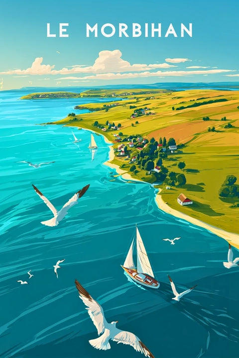 Affiche Morbihan Retro Vintage - Nature Encré