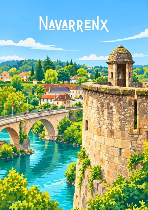 affiche, poster, Navarrenx, rétro, vintage, bastide, Béarn, Pyrénées-Atlantiques, souvenir, décoration murale