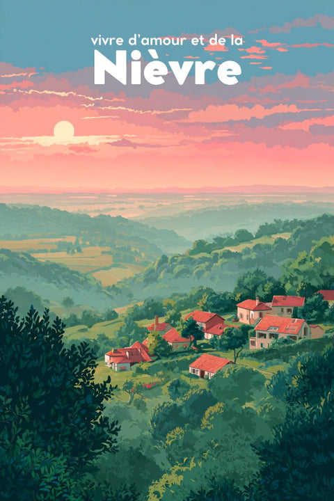 Déco, Murale, Unique, Poster, Illustré, Nièvre, Vélo, Balade, Design, Art.