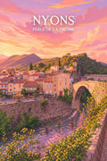 Affiche, Poster, NyOns, déco murale, perle de la Drôme, coucher de soleil, illustration, décoration intérieure, paysage, art mural.