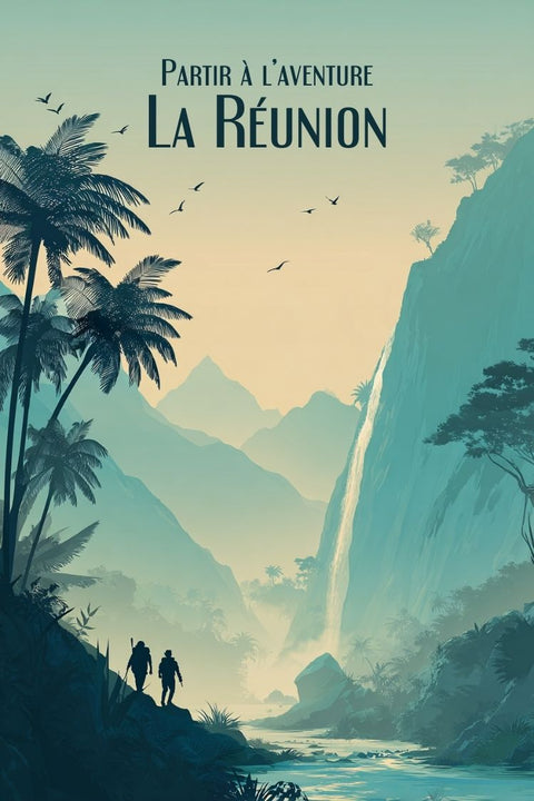 Affiche, Aventure, Randonnée, Explorez, Jungle, Émeraude, La Réunion, Exploration, Nature, Tropical.