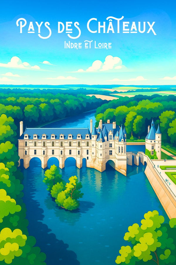 Château de Chenonceau, Posters, Affiches, Indre et Loire, Décoration, Murale, Tourisme, Patrimoine, Châteaux de la Loire, France