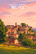 Perle de Dordogne, Belves, Affiche, Retro, Vintage, Voyage, Tourisme, France, Affiche murale, Décoratif