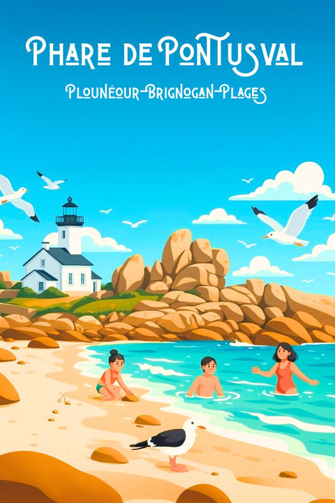 Phare de Pontusval, Plounéour-Brignogan-Plages, Affiche, Poster, Art, Décoration, Bretagne, Paysage, Maritime, Mural