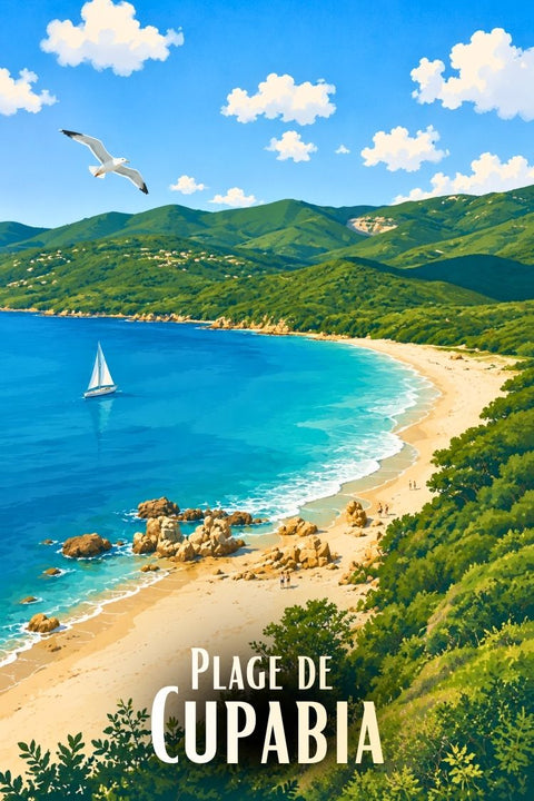 Affiche Plage Cupabia Corse - Détente, nature, vacances