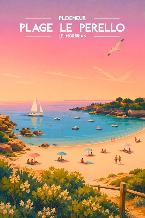 Affiche Plage Le Perello - Sunset vintage