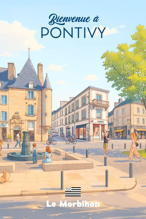 Poster, Unique, Pontivy, Place Martray, Idée Cadeau, Illustration, Pastel, Décoration, Art, Design