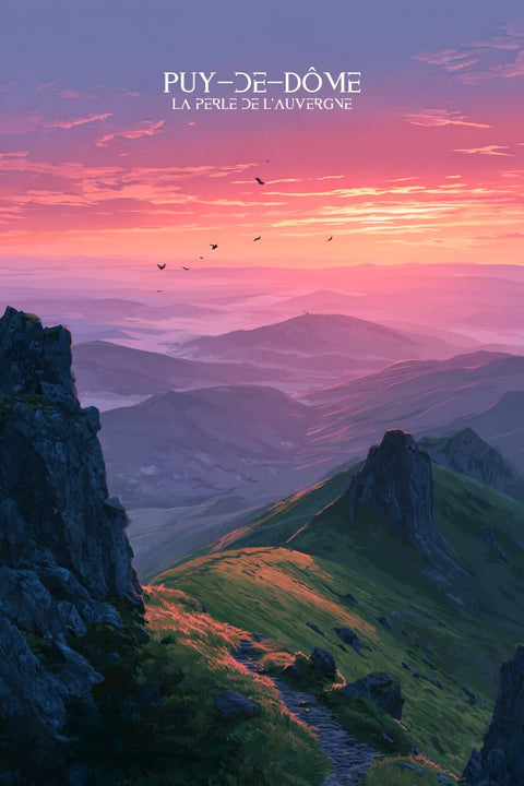 Poster, Vue, Grandiose, Puy de Dome, Randonnée, Lever du Soleil, Décoration, Murale, Paysage, Nature.