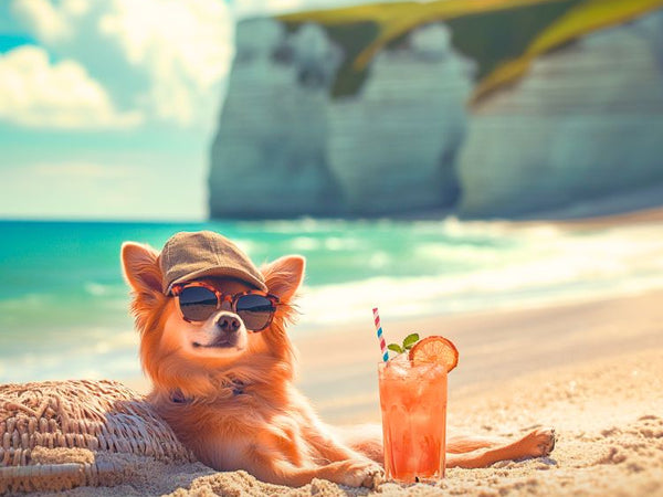 Poster, drôle, chien, cocktail, plage, nordique, ensoleillée, humour, décoration, WCE.
