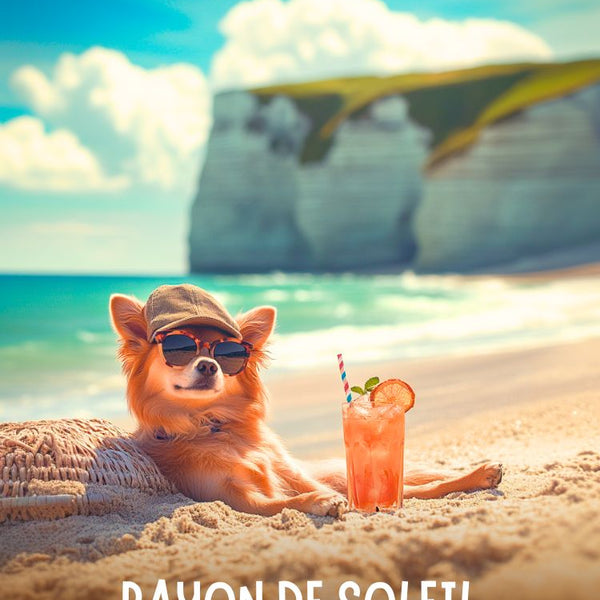 Poster, drôle, chien, cocktail, plage, nordique, ensoleillée, humour, décoration, WCE.