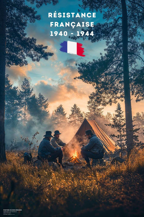 Affiche Résistance Française, poster historique, décoration murale 1944, combattants de l’ombre, réseau de résistants, guerre mondiale
