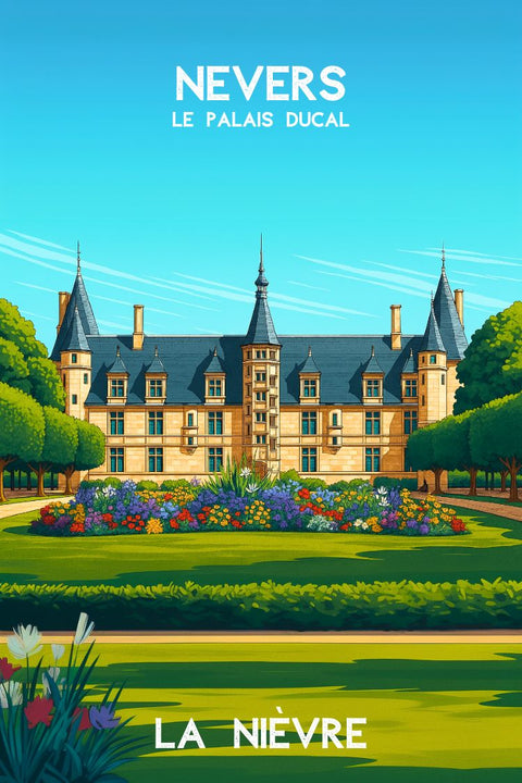 Poster, Rétro, Vintage, Palais Ducal, Nevers, Décoration, Murale, Art, Impressions, Patrimoine.