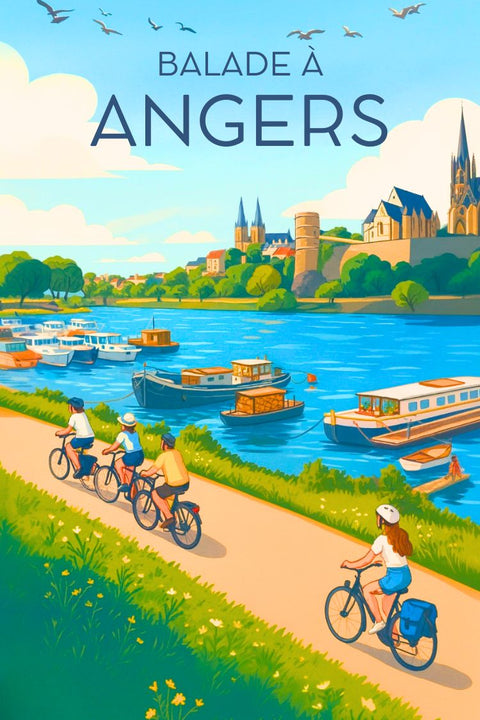 Affiche, Vintage, Retro, Angers, Découverte, Ville, Tourisme, Décoration, Mural, Graphique.