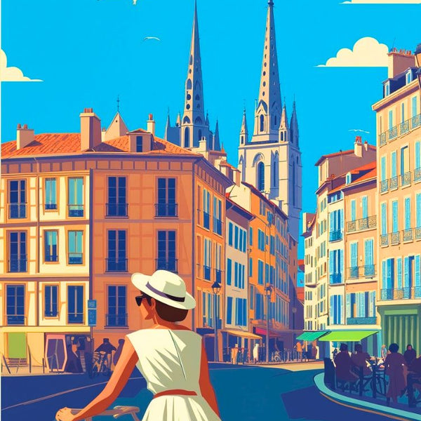 Affiche vintage Bayonne, décoration murale rétro, poster Pays Basque.