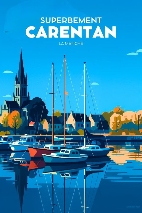 Affiche, Retro, Vintage, Port, Carentan, Décoration, Murale, Graphique, Nostalgie, Maritime.