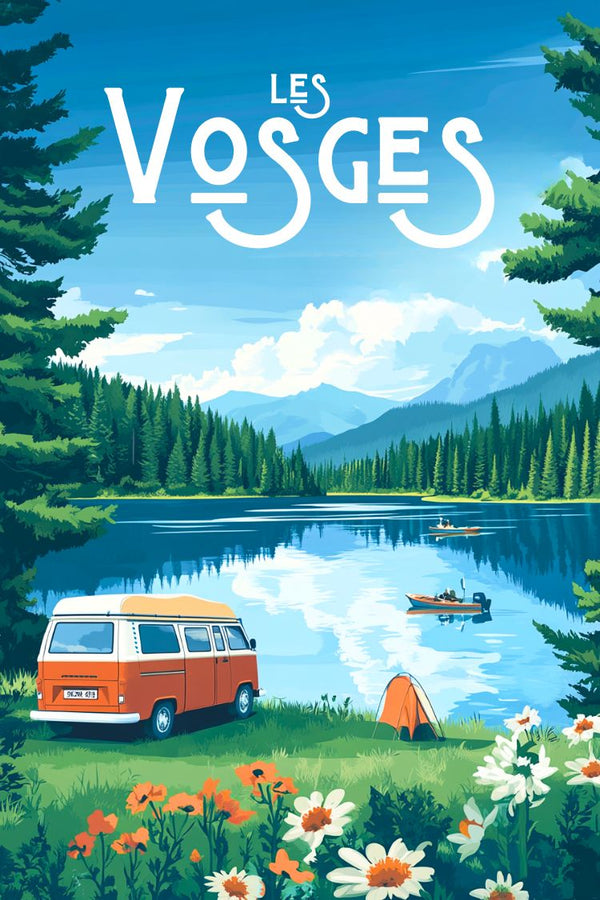 Poster, Retro, Vintage, Les Vosges, Noël, cadeau, décoration, murale, design, graphique.