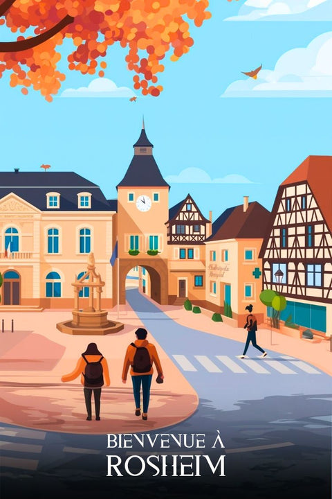 Idées Cadeaux, Uniques, Illustration, Vintage, Rétro, Rosheim, Affiche, Art, décoration murale, Style ancien