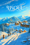Risoul, Hautes Alpes, Poster, Affiche, Unique, Station de Ski, Montagne, Neige, Vacances, Hiver.