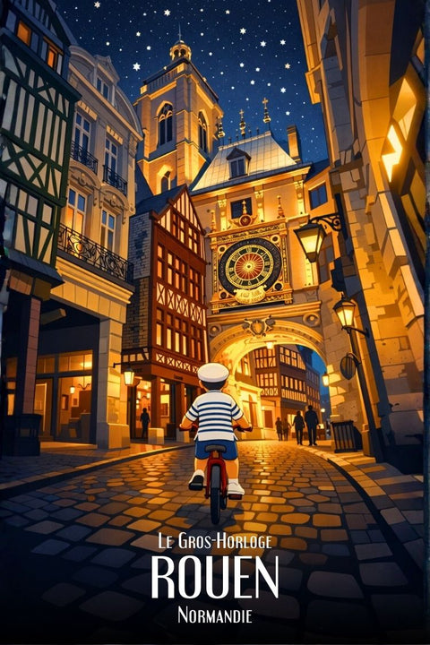 Affiche Rouen - Gros Horloge retro.