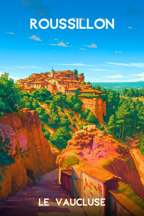 Affiche, Vintage, Roussillon, Vaucluse, Vacances, Revivez, Souvenir, Décoration, Mural, France.