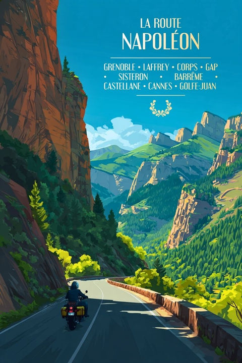 Affiche Route Napoléon - Motard Route