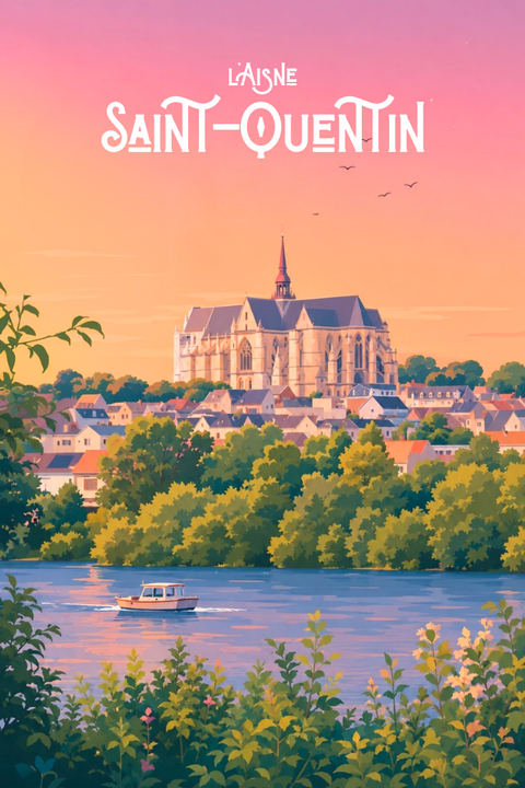 Affiche Saint Quentin Aisne retro vintage coucher de soleil