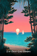 Poster, Vintage, Six Four Les Plages, Déco, Murale, Rétro, Bord, Mer, Plages, Ecris