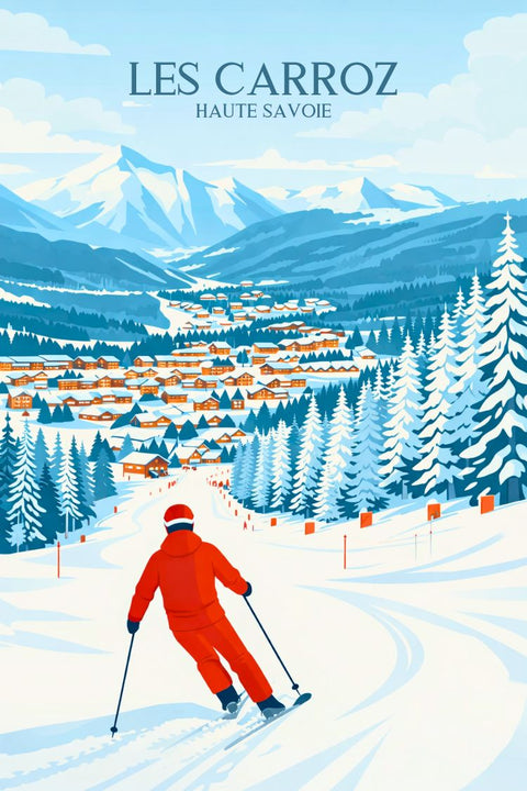 Affiche, Retro, Vintage, Carroz, Station de Ski, Décorez, Murale, Art, Design, Montagne.