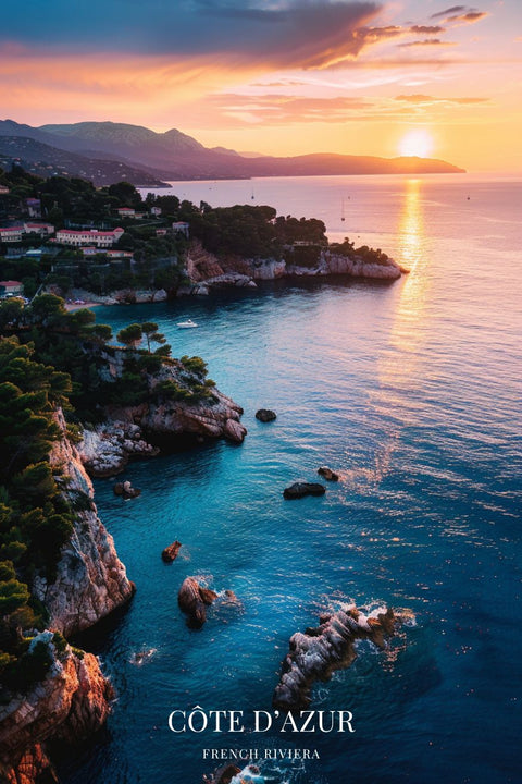 Affiche poster mural côte d'azur coucher de soelil