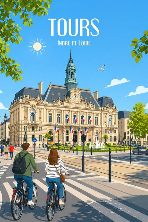 Affiche - Tours Mairie Stylisée Centre Ville